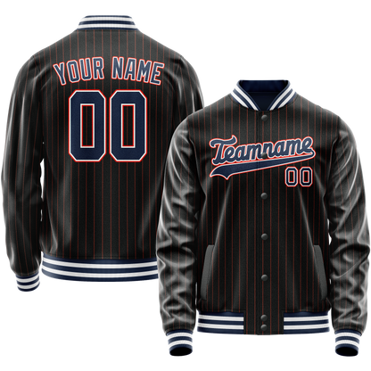 Custom Black Royal Orange Pinstripe Varsity Letterman Jacket