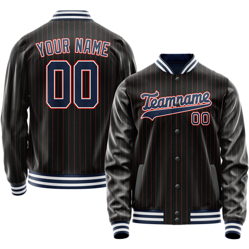 Custom Black Royal Orange Pinstripe Varsity Letterman Jacket