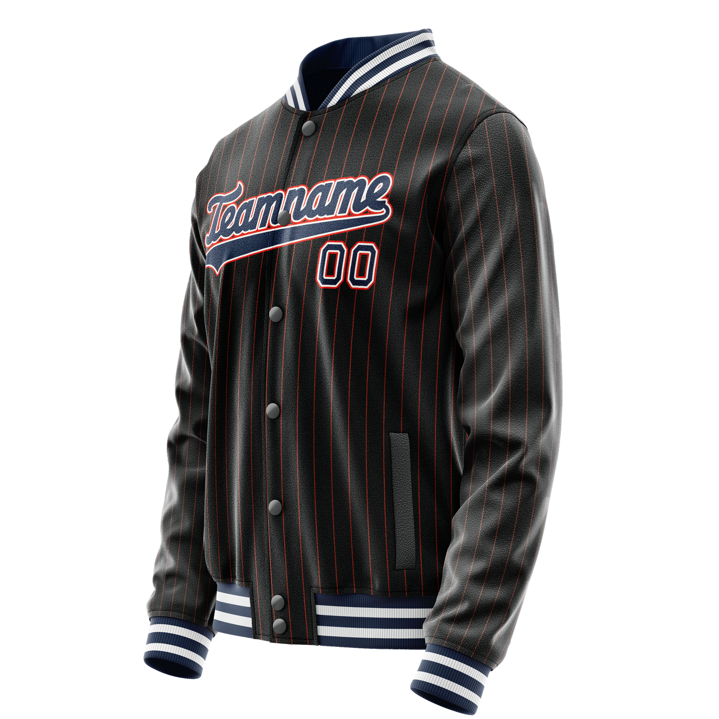 Custom Black Royal Orange Pinstripe Varsity Letterman Jacket