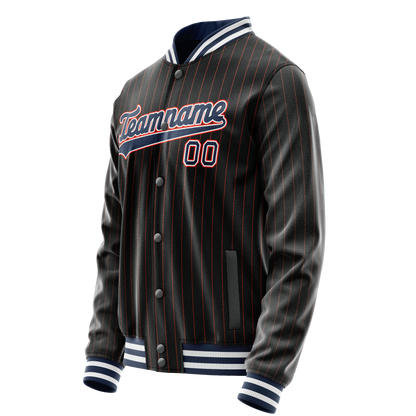 Custom Black Royal Orange Pinstripe Varsity Letterman Jacket