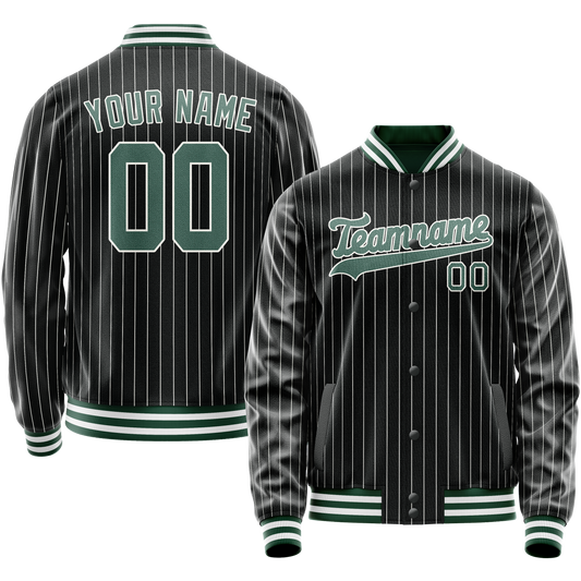 Custom Black Teal Gray Pinstripe Varsity Letterman Jacket