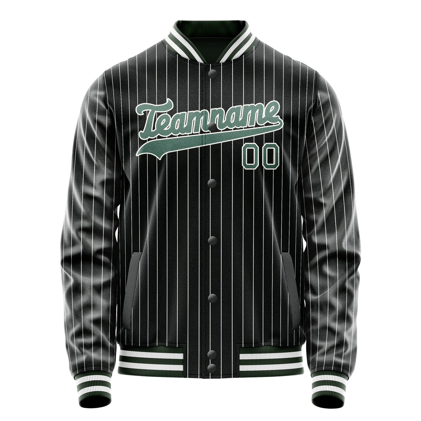 Custom Black Teal White Pinstripe Varsity Letterman Jacket