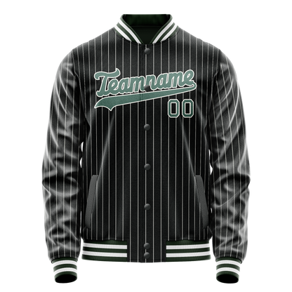 Custom Black Teal White Pinstripe Varsity Letterman Jacket