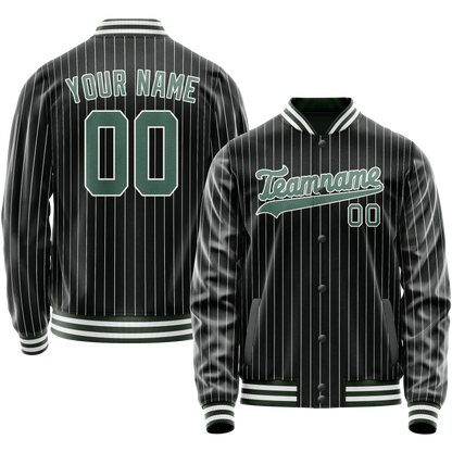 Custom Black Teal White Pinstripe Varsity Letterman Jacket