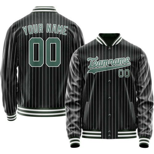 Custom Black Teal White Pinstripe Varsity Letterman Jacket