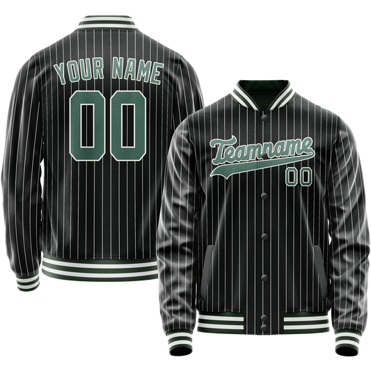 Custom Black Teal White Pinstripe Varsity Letterman Jacket