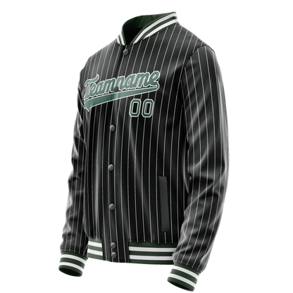 Custom Black Teal White Pinstripe Varsity Letterman Jacket