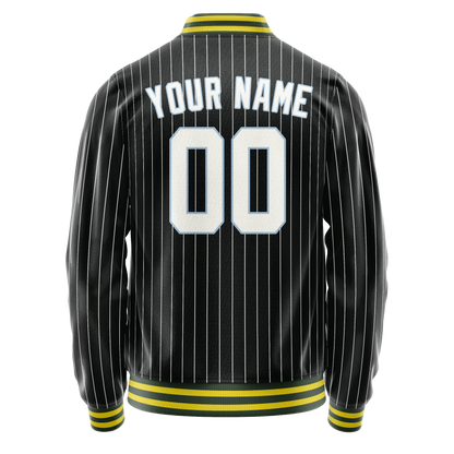 Custom Black White Gray Pinstripe Varsity Letterman Jacket