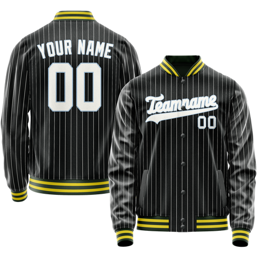 Custom Black White Gray Pinstripe Varsity Letterman Jacket