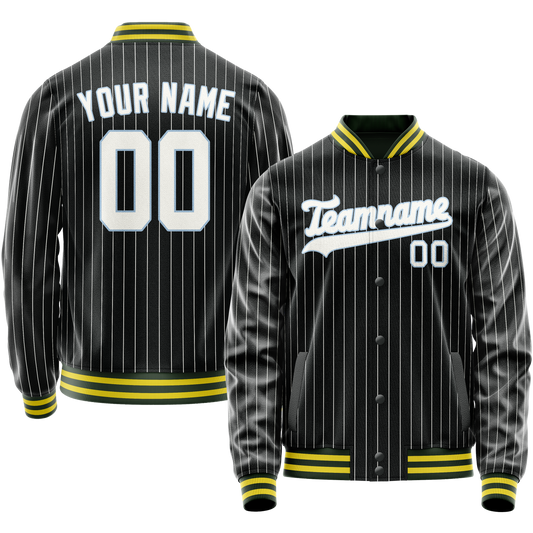 Custom Black White Gray Pinstripe Varsity Letterman Jacket