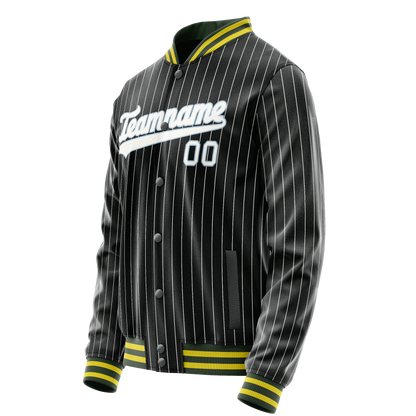 Custom Black White Gray Pinstripe Varsity Letterman Jacket