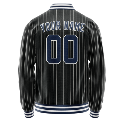Custom Black Royal White Pinstripe Varsity Letterman Jacket