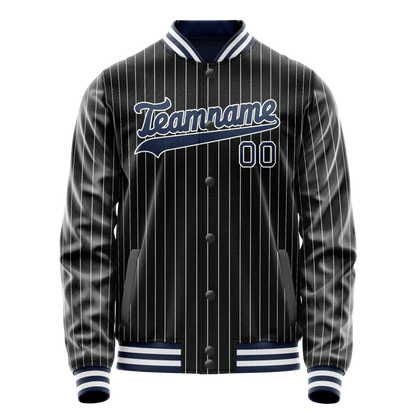 Custom Black Royal White Pinstripe Varsity Letterman Jacket