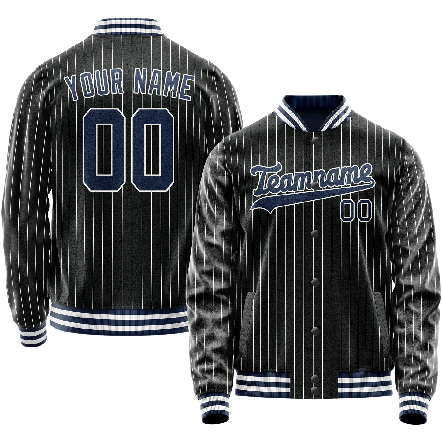 Custom Black Royal White Pinstripe Varsity Letterman Jacket