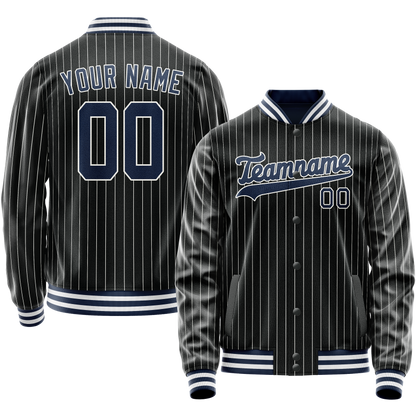 Custom Black Royal White Pinstripe Varsity Letterman Jacket