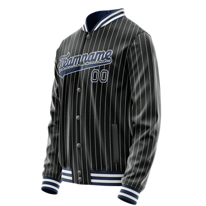 Custom Black Royal White Pinstripe Varsity Letterman Jacket