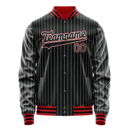 Custom Black Orange White Pinstripe Varsity Letterman Jacket