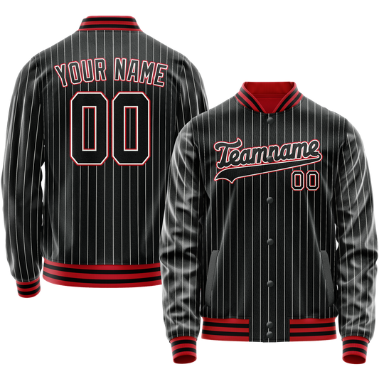 Custom Black Orange White Pinstripe Varsity Letterman Jacket