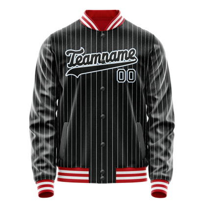 Custom Black Light-Blue Gray Pinstripe Varsity Letterman Jacket