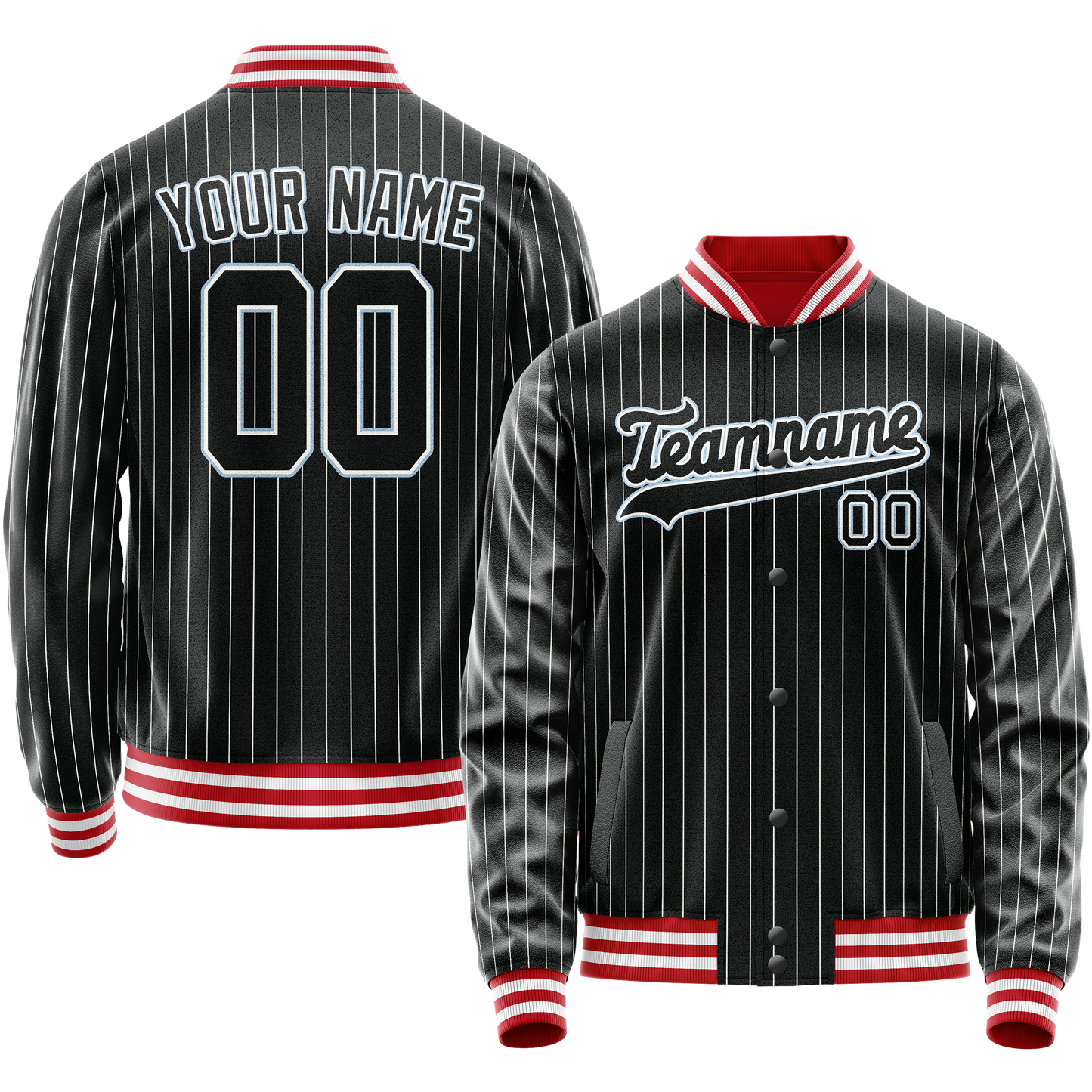Custom Black Light-Blue Gray Pinstripe Varsity Letterman Jacket