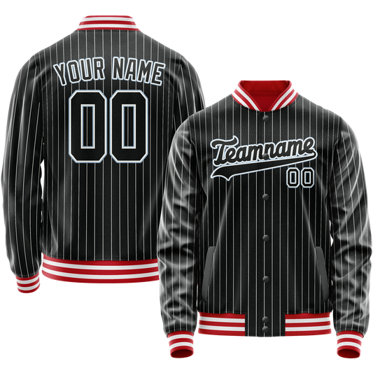 Custom Black Light-Blue Gray Pinstripe Varsity Letterman Jacket