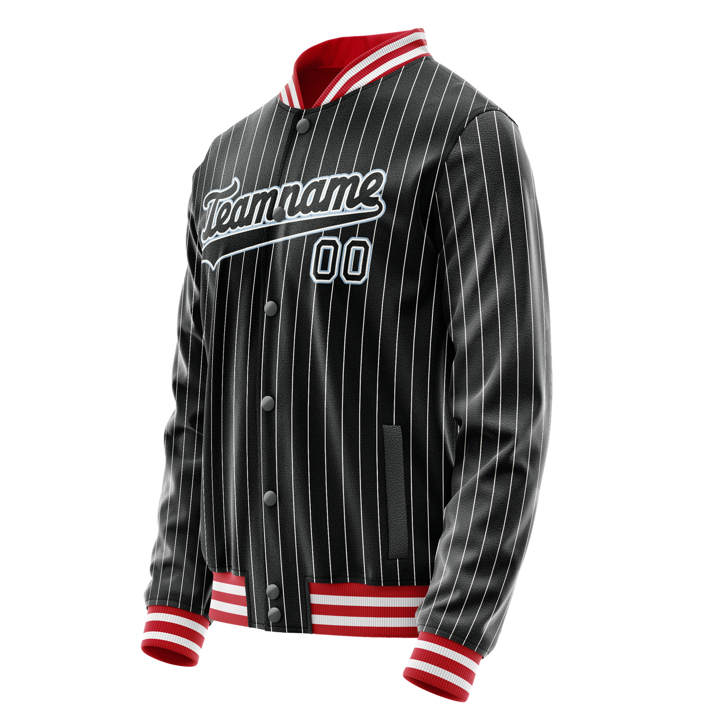 Custom Black Light-Blue Gray Pinstripe Varsity Letterman Jacket