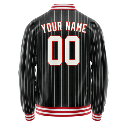 Custom Black Orange White Pinstripe Varsity Letterman Jacket