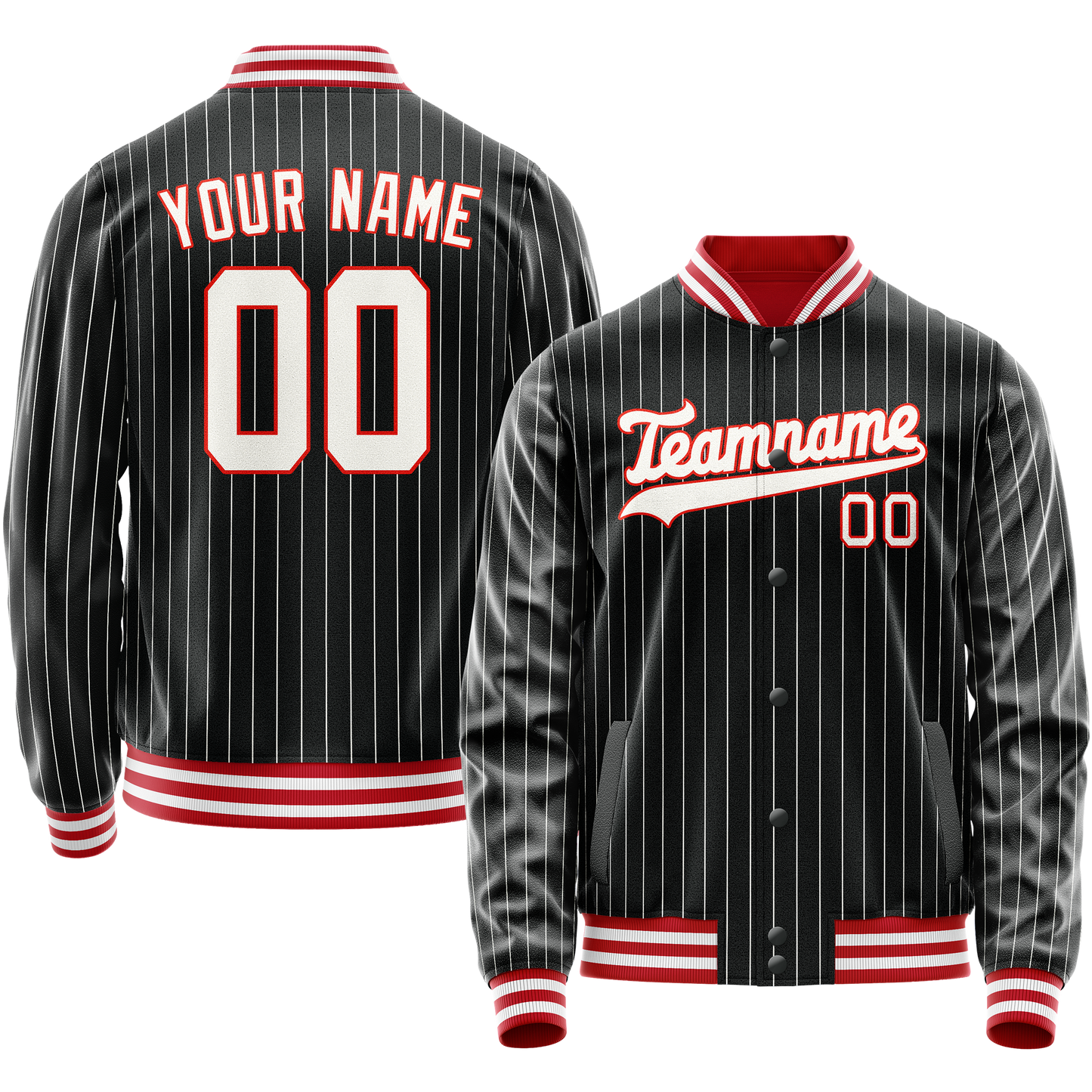 Custom Black Orange White Pinstripe Varsity Letterman Jacket