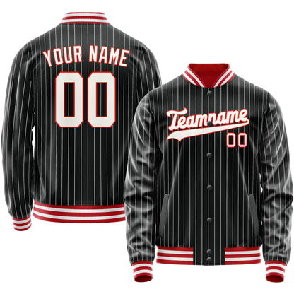 Custom Black Orange White Pinstripe Varsity Letterman Jacket
