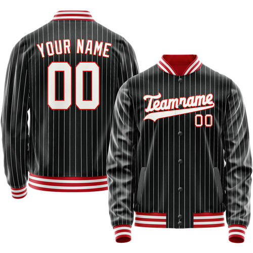 Custom Black Orange White Pinstripe Varsity Letterman Jacket