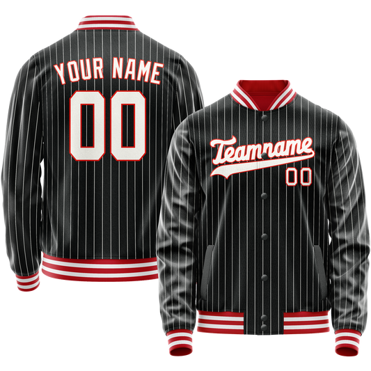 Custom Black Orange White Pinstripe Varsity Letterman Jacket