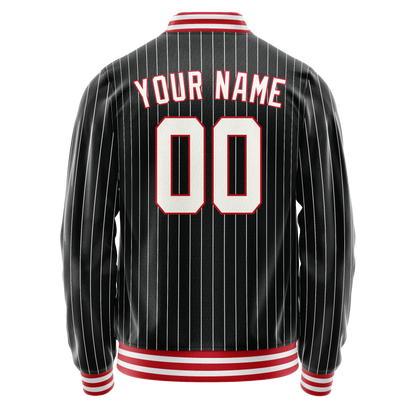 Custom Black White White Pinstripe Varsity Letterman Jacket