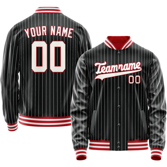 Custom Black White White Pinstripe Varsity Letterman Jacket