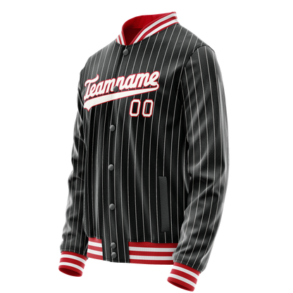 Custom Black White White Pinstripe Varsity Letterman Jacket