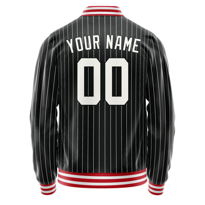 Custom Black White Gray Pinstripe Varsity Letterman Jacket
