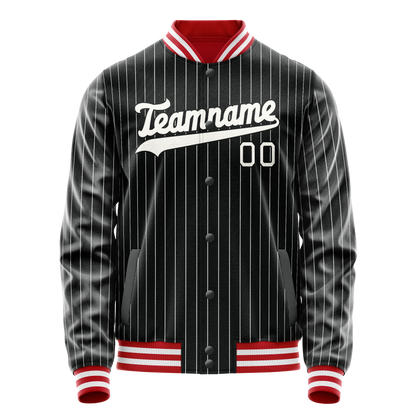 Custom Black White Gray Pinstripe Varsity Letterman Jacket