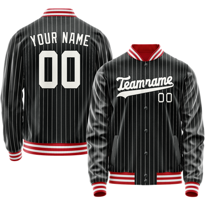 Custom Black White Gray Pinstripe Varsity Letterman Jacket