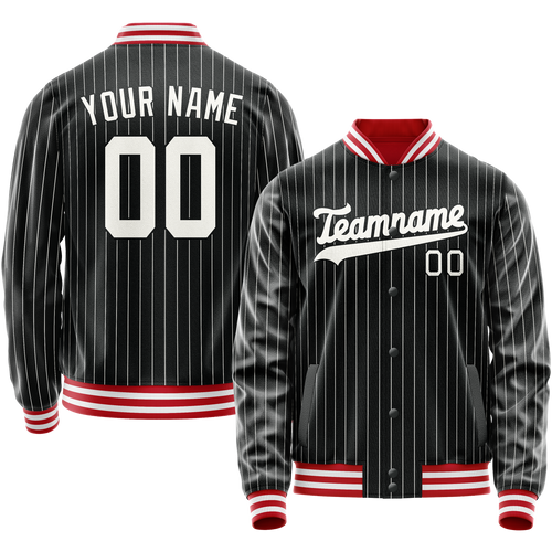 Custom Black White Gray Pinstripe Varsity Letterman Jacket