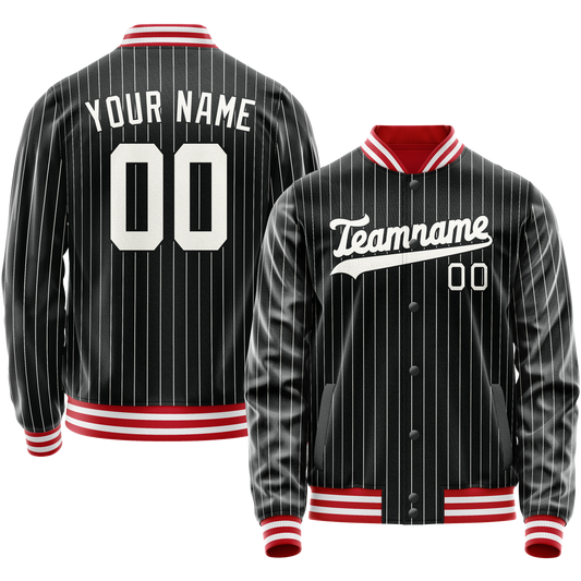 Custom Black White Gray Pinstripe Varsity Letterman Jacket