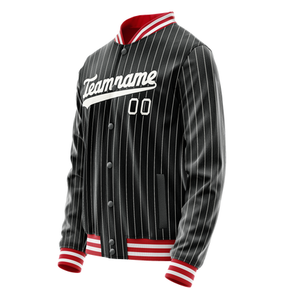 Custom Black White Gray Pinstripe Varsity Letterman Jacket