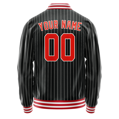Custom Black Orange Gray Pinstripe Varsity Letterman Jacket