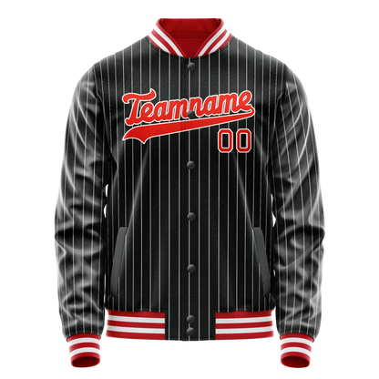 Custom Black Orange Gray Pinstripe Varsity Letterman Jacket