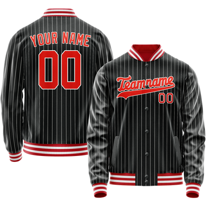 Custom Black Orange Gray Pinstripe Varsity Letterman Jacket