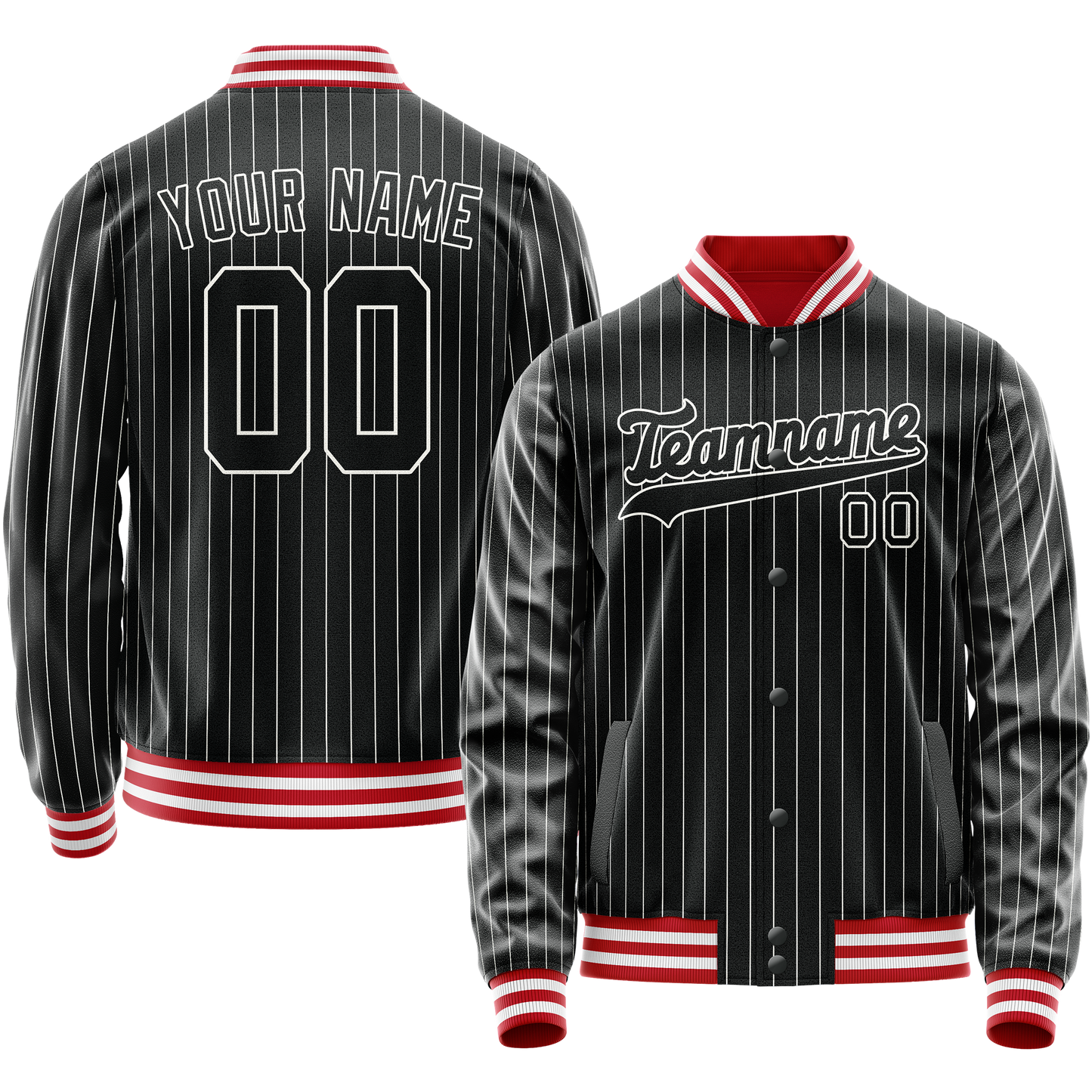 Custom Black White White Pinstripe Varsity Letterman Jacket