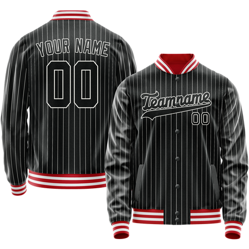 Custom Black White White Pinstripe Varsity Letterman Jacket