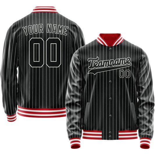 Custom Black White White Pinstripe Varsity Letterman Jacket
