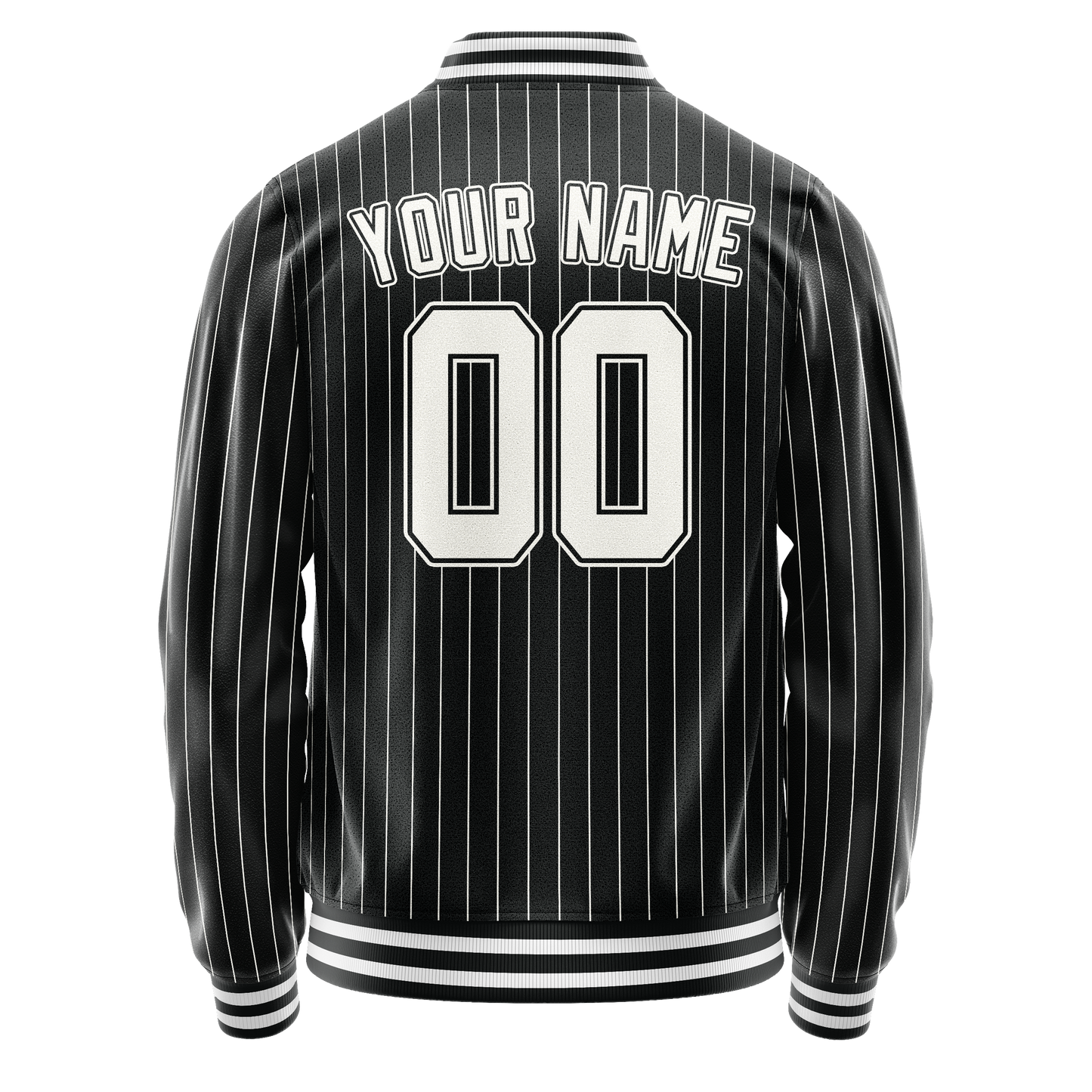 Custom Black White Gray Pinstripe Varsity Letterman Jacket
