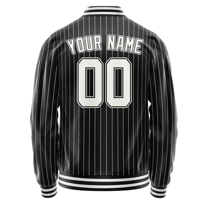 Custom Black White Gray Pinstripe Varsity Letterman Jacket