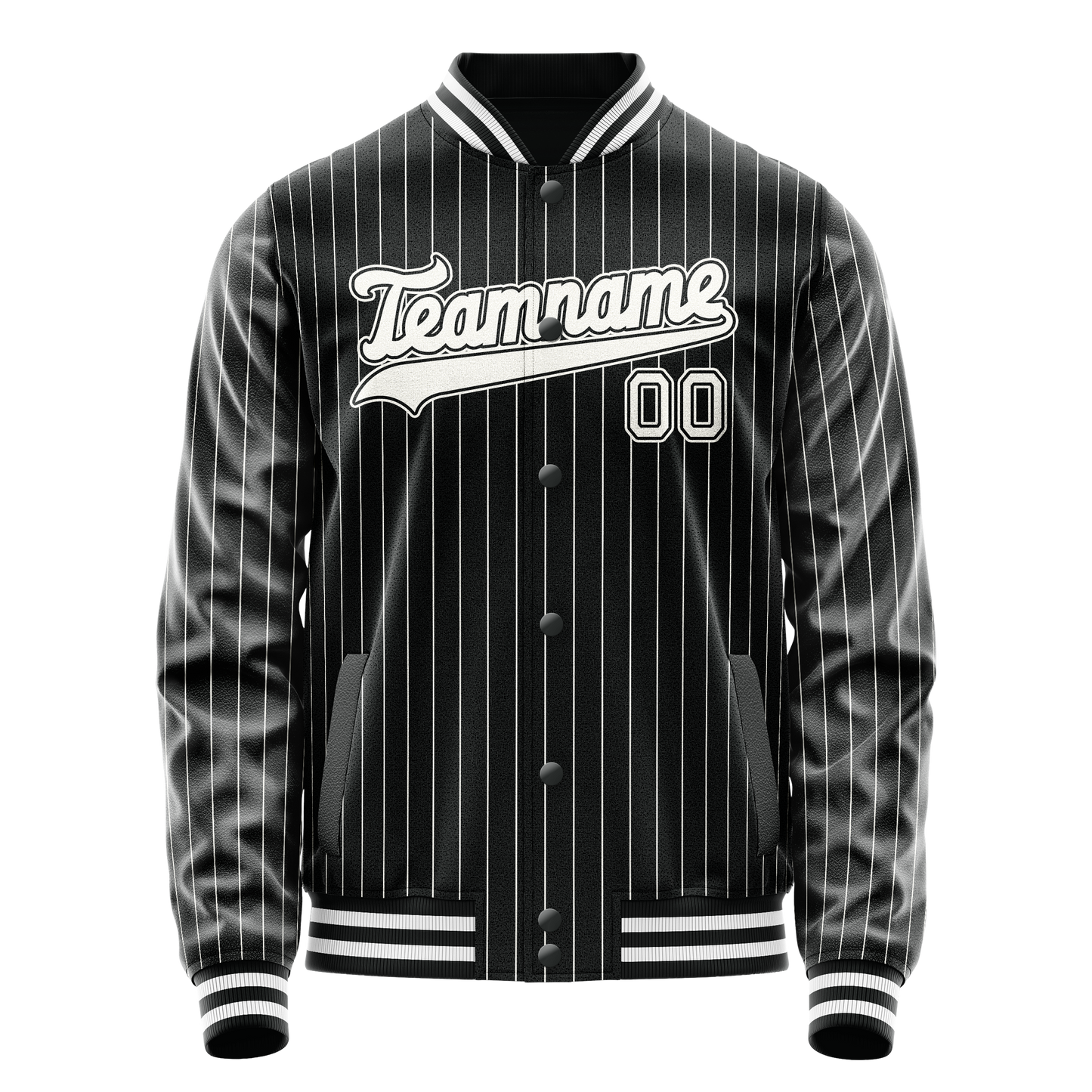 Custom Black White Gray Pinstripe Varsity Letterman Jacket