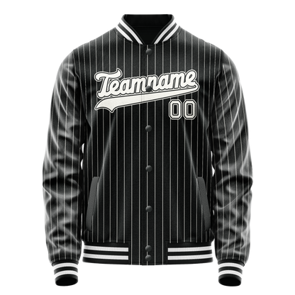 Custom Black White Gray Pinstripe Varsity Letterman Jacket